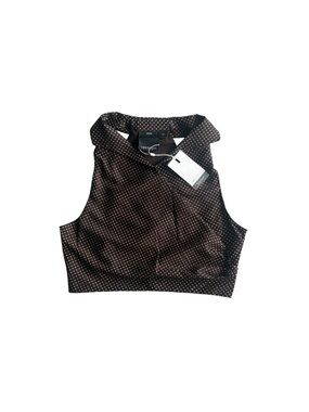 New C/MEO Collective Brown Polka Dot Halter Crop Top Size Large